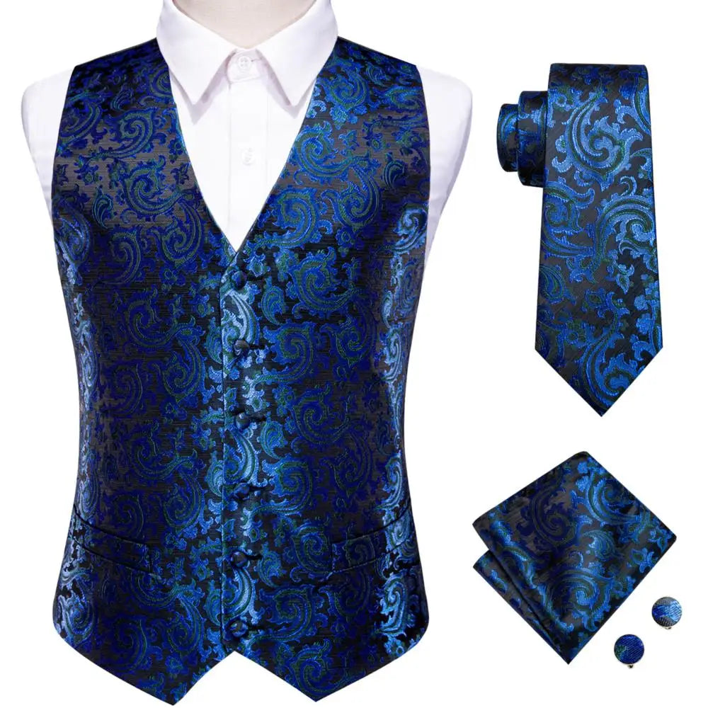 Mens Vests Tie Sets V-Neck Grey Red Purple Blue Green Pink Black Waistcoat Hanky Cufflinks Wedding Business Designer
