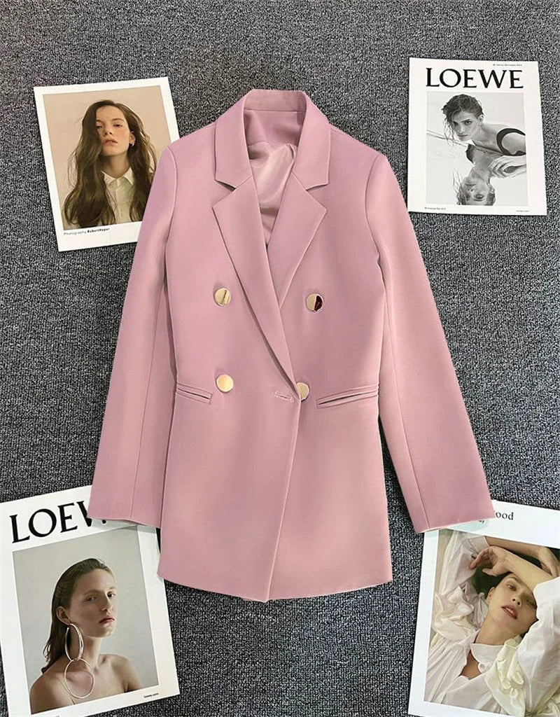 Spring Autumn High Quality Long Sleeve Female Blazer Double Button Jacket Ladies Business Work Wear Formal Coat Women Outerwea