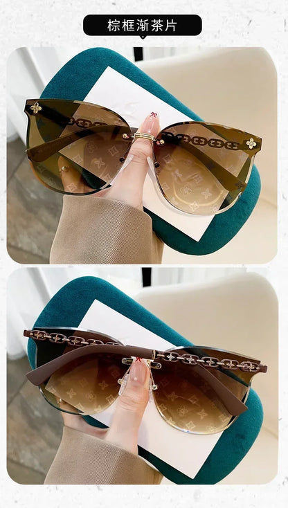 2025 Cat Eye Rimless Sunglasses Women New Fashion Luxury Brand Design Travel Sun Glasses Ladies Eyewear Shade UV400 Gafas De Sol