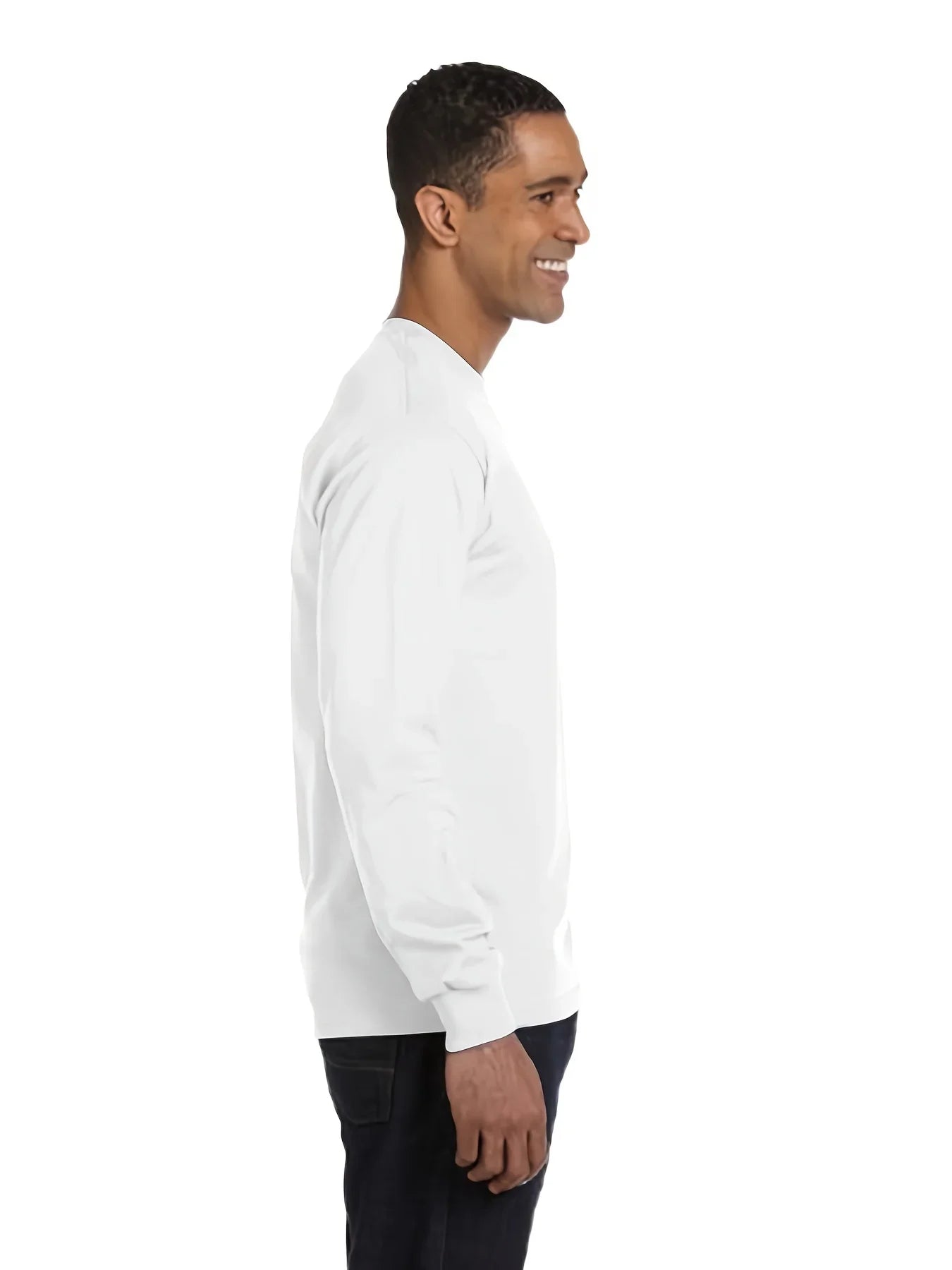 Men's essential long sleeved pure cotton T-shirt, round neck cotton T-shirt,