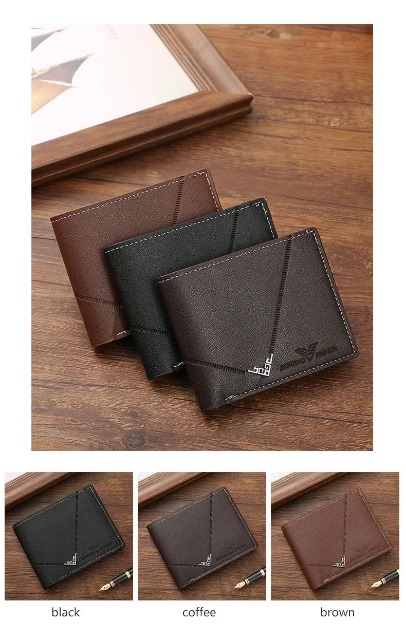 Portefeuille en cuir fin pour homme, blocage RFID, pliable, porte-cartes de crédit minimaliste, pince à billets