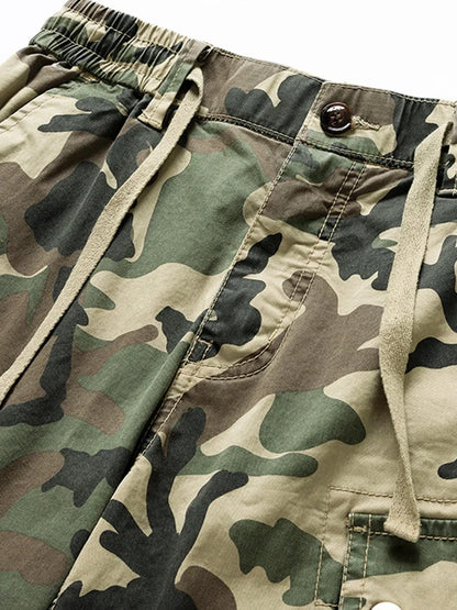 2024 Men's Shorts Camouflage Grey Summer Casual Elastic Waist Knee Length Camo Cargo Short Men Stretch Drawstring Cotton Bermuda