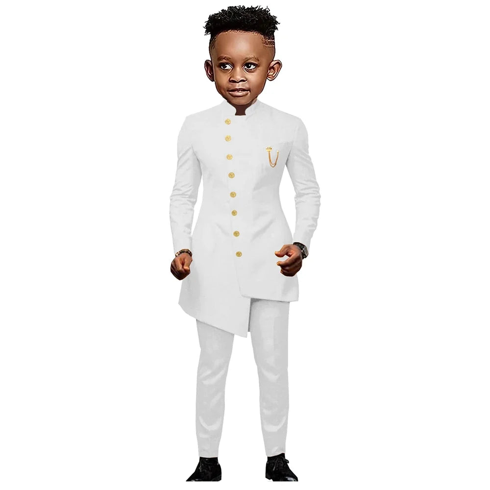 2025 Hot White Suit Set for Children 3T-14, Half Stand Formal Suits Tuxedo Pants Communion Jacket Trousers Party Outfit Kids