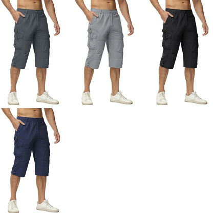 Below Knee Length 3/4 Long Shorts Men's Outdoor Capri Pants Multi Pocket Summer Twill Work Cargo Pants Man