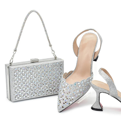 Gold Shoes and Bags Set for Women Ladies Shoe and Bag Set Latest Designers Pointed Toe Shoes Sexy Wedding Party Sandals