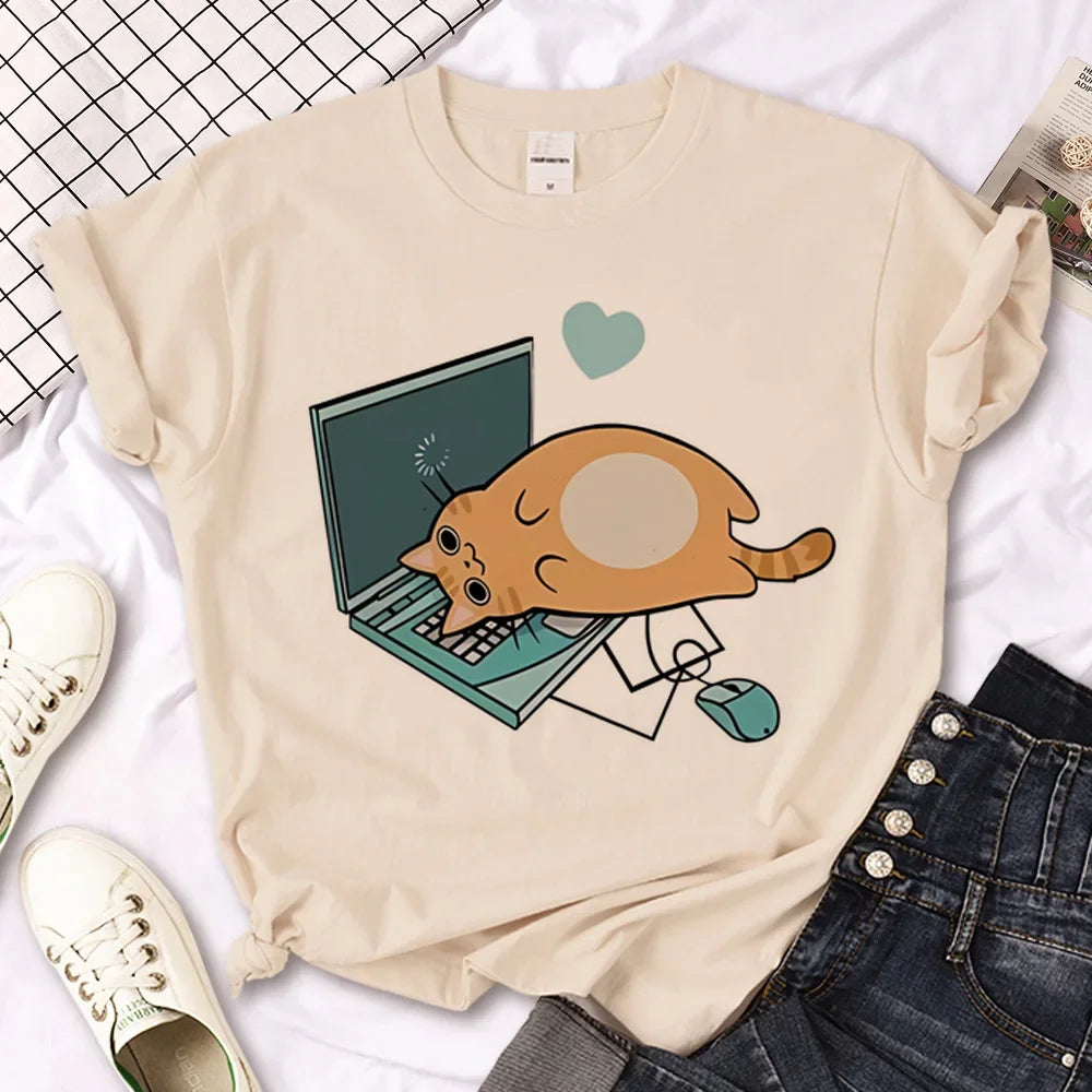 Cat top women streetwear summer anime t shirt girl y2k Japanese clothes