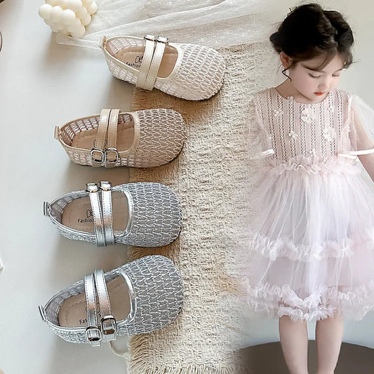 Girls Mesh Sandals Soild Color Versatile Kids Flat Shoes Double Hook&loop 2026 Summer New Children Princess Shoes Korean Style