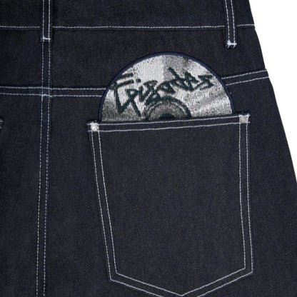 Y2K HipHop Chic Denim Jeans Trendy Disc Embroidered Pattern Retro Straight Leg Pants Casual Simple Streetwear Unisex Baggy Jeans