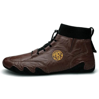 Men's Wear-resistant Boots Casual Classic Genuine Leather Handmade Shoes Ankle Round Toe Lace Up Walking Business Boot