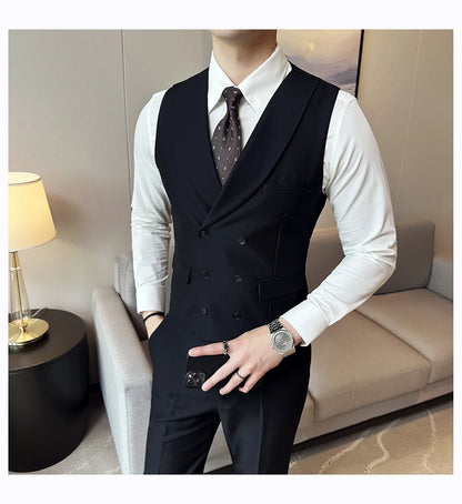 Men Luxury Double Breasted Design Solid Vest Formal Groom Wedding Dress Suit Vest Set Fashion Mens Club Singer Clothing 6XL-M