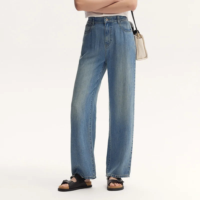 Semir Jeans Women Elastic Waist Long Trousers 2025 New Summer Version Cool Feeling Wide-leg Trousers