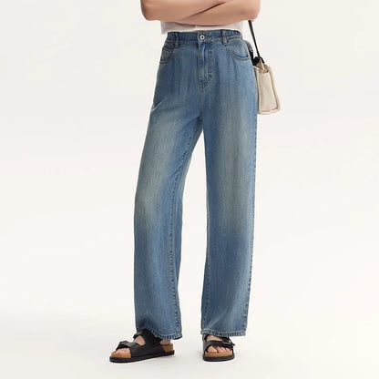 Semir Jeans Women Elastic Waist Long Trousers 2025 New Summer Version Cool Feeling Wide-leg Trousers