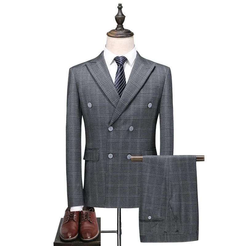 27 Colors ( Blazer + Vest + Pants ) Boutique Fashion Plaid Formal Office Business Mens Suit Three Pieces Groom's Wedding Dress