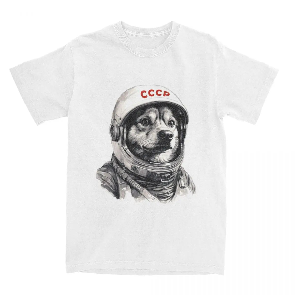 Rusia Laika Space Urss Astronauta Dog T-Shirt Men First dog in Space Cotton T-Shirts Summer O-Neck Tees Oversized Clothing