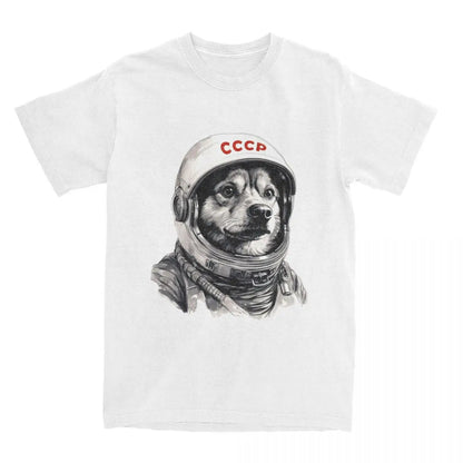 Rusia Laika Space Urss Astronauta Dog T-Shirt Men First dog in Space Cotton T-Shirts Summer O-Neck Tees Oversized Clothing