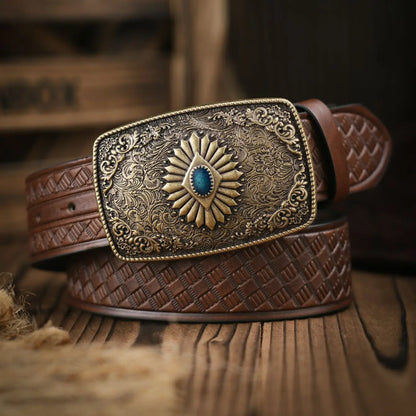 A Men's and Women's Casual Retro Belt Western Style! PU Leather Belt with Metal Buckle, Suitable for Daily Work Wear