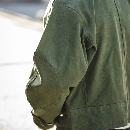 Retro 16oz Canvas Swedish Motorcycle Green Jacket Pocket Bomber Jacket Casual Hunting Work Outwear for Men Spring and Fall