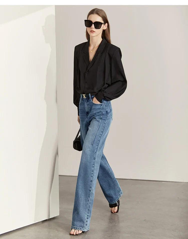 Minimalism Women Jeans 2025 Autumn Vintage Denim Pants Loose Wide Leg Pants Woman Casual Pants Female Trousers 12551002