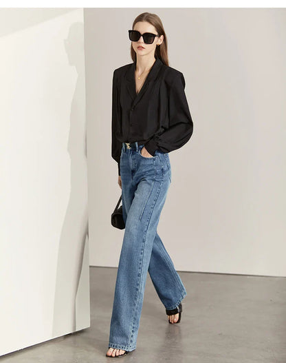Minimalism Women Jeans 2025 Autumn Vintage Denim Pants Loose Wide Leg Pants Woman Casual Pants Female Trousers 12551002