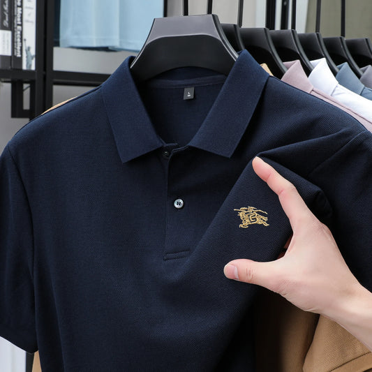 100% high-quality pure cotton men's summer polo T-shirt popular business commuting breathable cozy exquisite luxurious embroider