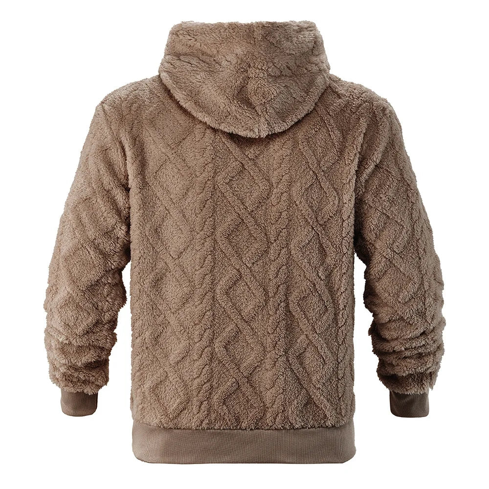 Autumn and winter leisure men's high street jacquard double-sided velvet hooded sports trend pullover sweater jacket