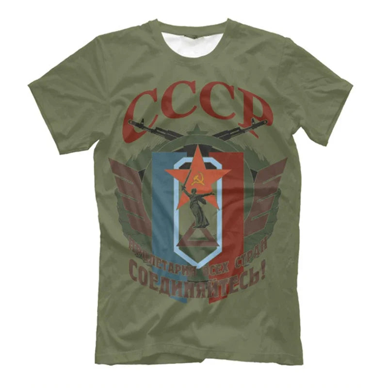 CCCP R Print T-shirt For Men Clothing Round Neck Short Sleeve T Shirts 2025 Summer Harajuku Street Oversized Tee Top
