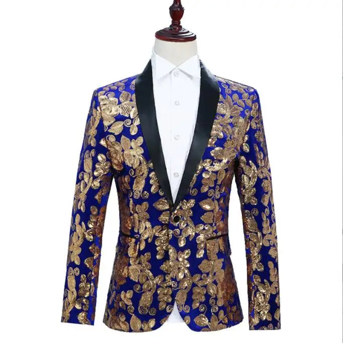 2026 New Men's Red Suit Jacket, Wedding Party Slim Dress Coat, Sequin Decoration Luxurious Blazers Blue Green Terno Masculino
