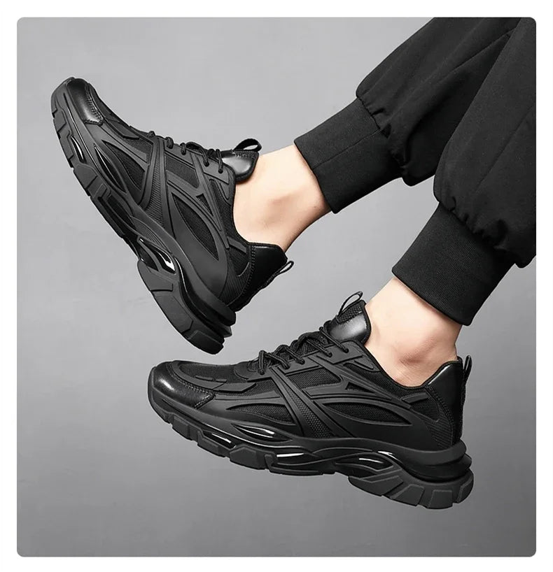 Four Seasons Thick and height-increasing sports shoes, men's genuine leather mesh casual men's shoes, trendy shoes