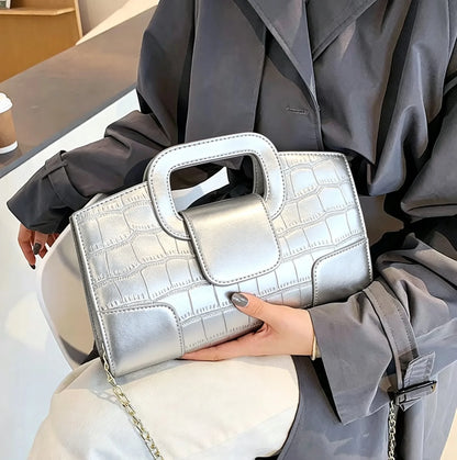 2025 New Crocodile Grain PU Leather Handbag for Women Vintage Large Capacity Evening Bag Simple Elegant Party Clutch Bag Shoulde