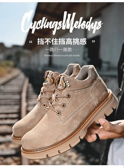 Men Genuine Leather Boots Men's English Style Thick Bottomed Work Clothes Shoes Winter Outdoor Mid Top Men's Boots