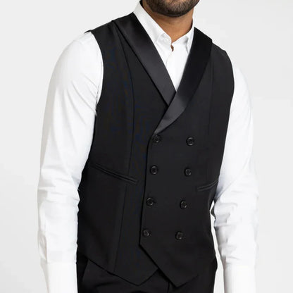 Men Vest Black Double Button With Bright Lapel Waistcoat For Wedding Banquet Business Work Office Casual Daily Men Suit Vest