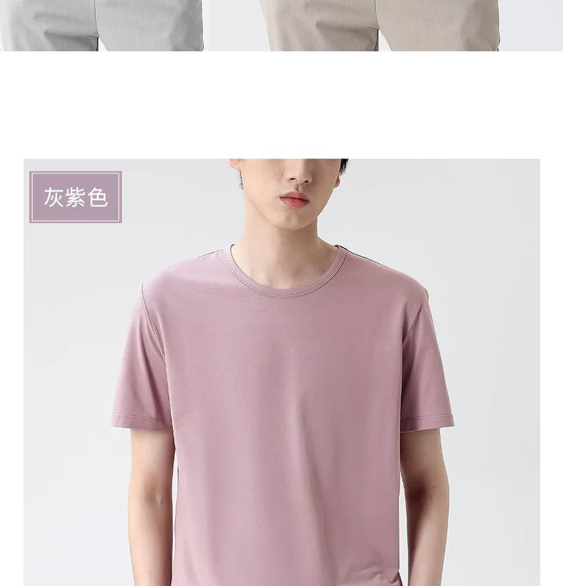 47% Cotton 47% Modal 6% Spandex T Shirt Men Short Sleeved Summer Round Neck Undershirt Plus Size Men's Solid Color Tops Tees