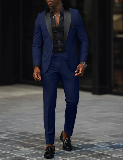 Men's New Fashion Business Casual Two-piece, Comfortable and Breathable Slim-fit Side Slit Single-button Suit Jacket+trousers