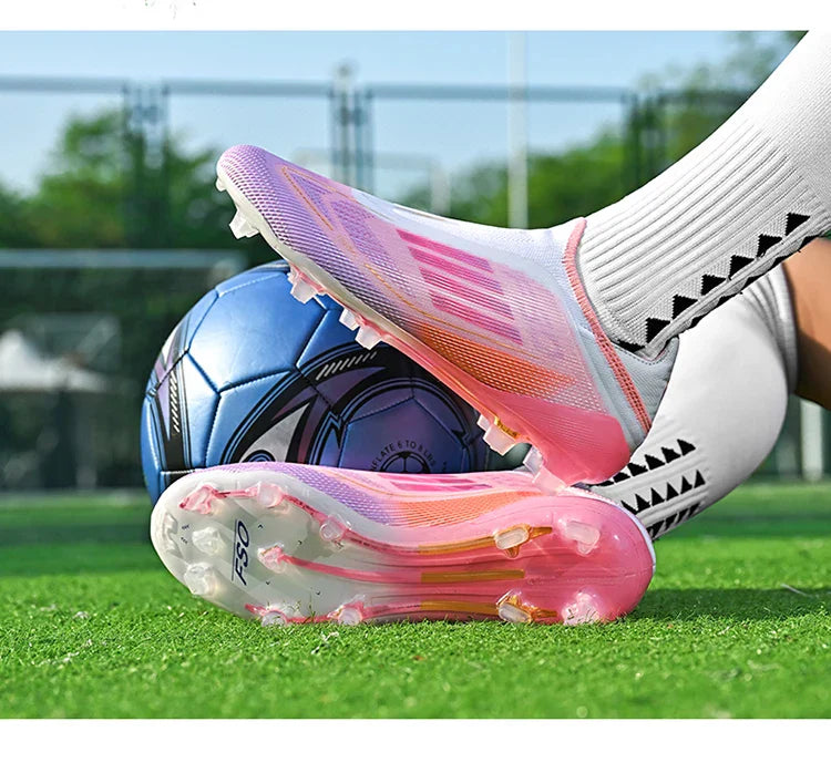 2712 Without-Lace Mens Soccer Shoes F50 SLIP-ON Non-Slip Turf Soccer Cleats Boys TF/FG Training Football Boots Chuteira Campo