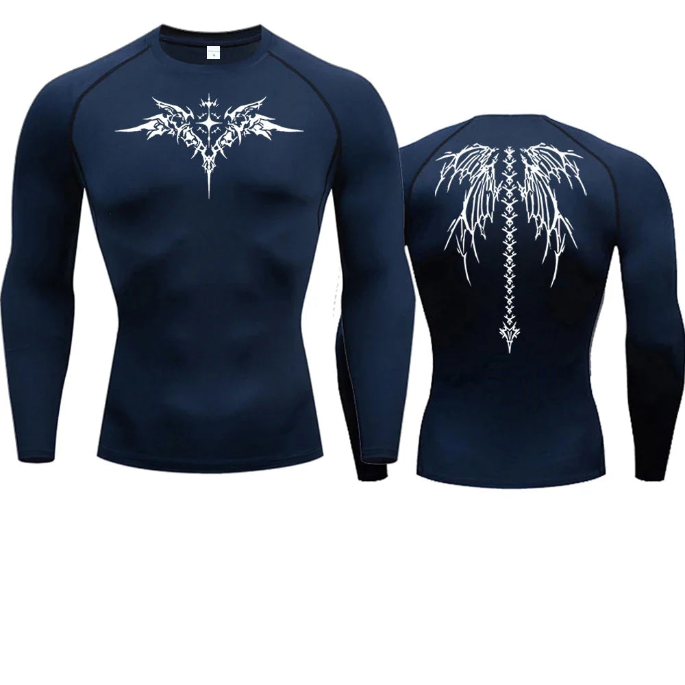 Men's Compression Shirt Anime Print Gym Sport Quick Dry Gym TShirts Fitness Athletic Undershirts Elasticity Tops Tee Summer Male