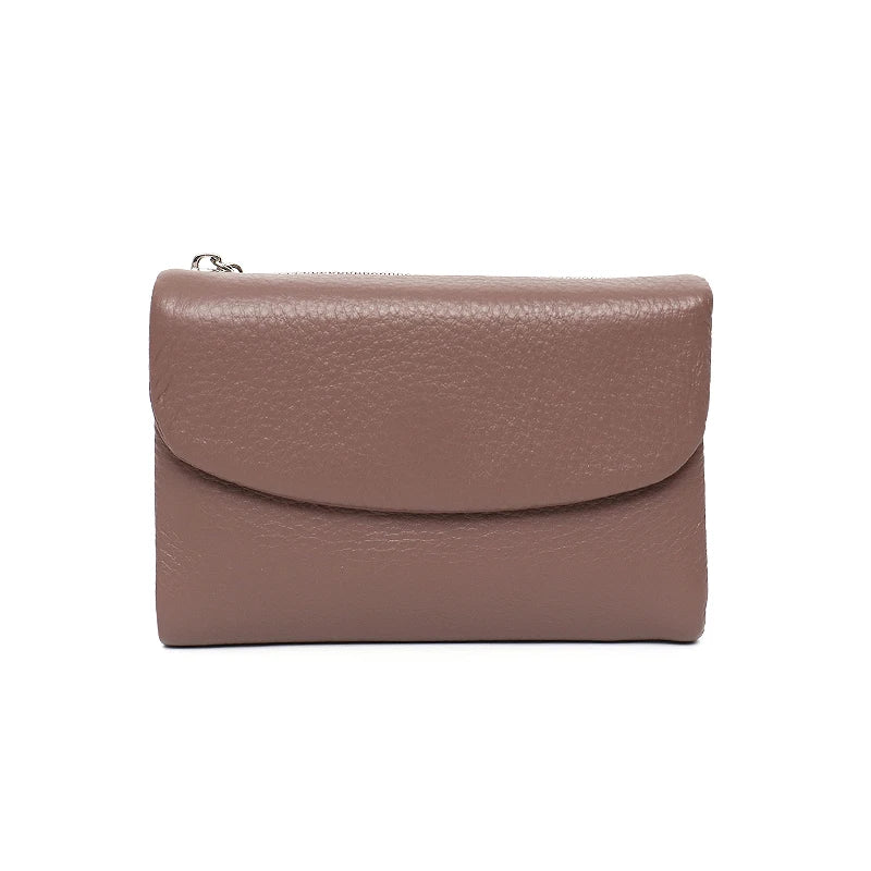 Portefeuille court minimaliste pour femme en cuir véritable avec rabat aimanté, porte-monnaie à trois volets, plusieurs fentes pour cartes, portable, usage quotidien