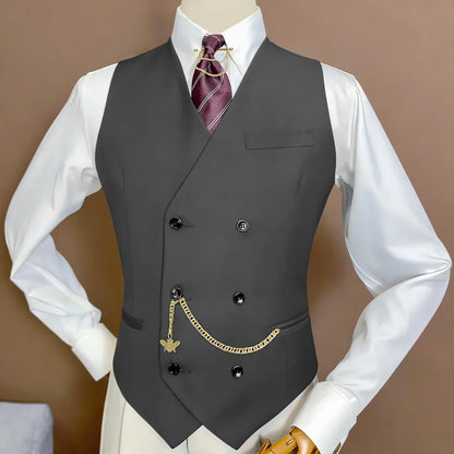 Men Vest Black Double Button V Neck Solid Waistcoat For Wedding Birthday Banquet Party Office Business Work Daily Men Suit Vest