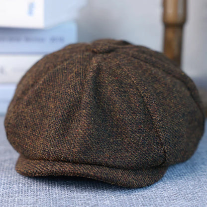 New Vintage Men's Wool Newsboy Cap Brown Green Women Men Berets Classic Woolen Octagonal Caps Casual Gatsby Flat Hat 003