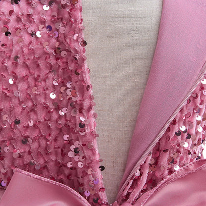 Summer Sequins Bow Party Dress For Girl Christmas Costume Elegant Wedding Princess Girls Dresses Lace Birthday Prom Gown Evening