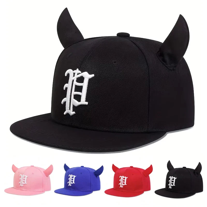 Unisex Personality P Letter Embroidery Ox Horn Hip-hop Hats Outdoor Adjustable Casual Baseball Caps Sunscreen Hat