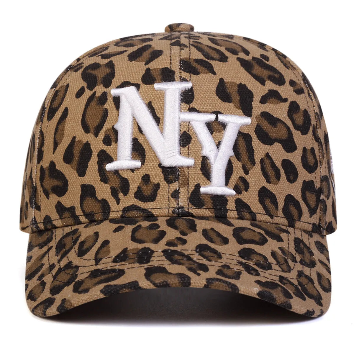 Leopard Print Baseball Cap with New York Embroidery Adjustable N.Y. Cotton Hat for Men and Women Casual and Sporty Look
