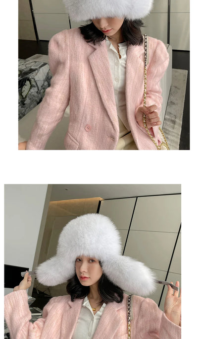 Winter Warm Real Fox Fur Hat Ear-Protecting Hats Women's Genuine Leather Windproof Fox Fur Bomber Hat Thickened Sheepskin Cap