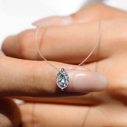 1CT Transparent Fishing Line Moissanite Pendant Necklace for Women 925 Sterling Silver Water Drop Lab Diamond Necklace Jewelry