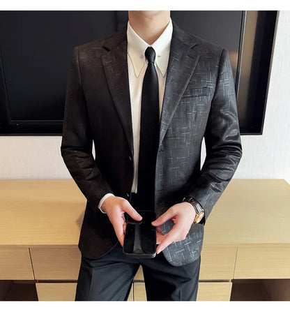 High Quality Jacquard Suit Jacket for Men 2025 Fashion Korean Style Slim Fit Business Casual Wedding Social Dress Coats 4XL-M