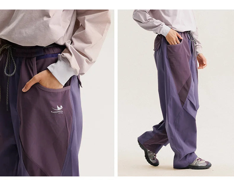 Men Outdoor Lightweight Quick Dry Ultra Loose Casual Splice Wide Leg Techwear Track Cargo Pants Women Streetwear Baggy Trousers