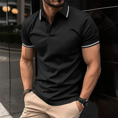 Summer Men'S Shirt, Unbuttoned Ribbed Collar Polo, Sporty Loose Short Sleeves, Basic Style, Comfortable And Breathable, Casual T-Shirt