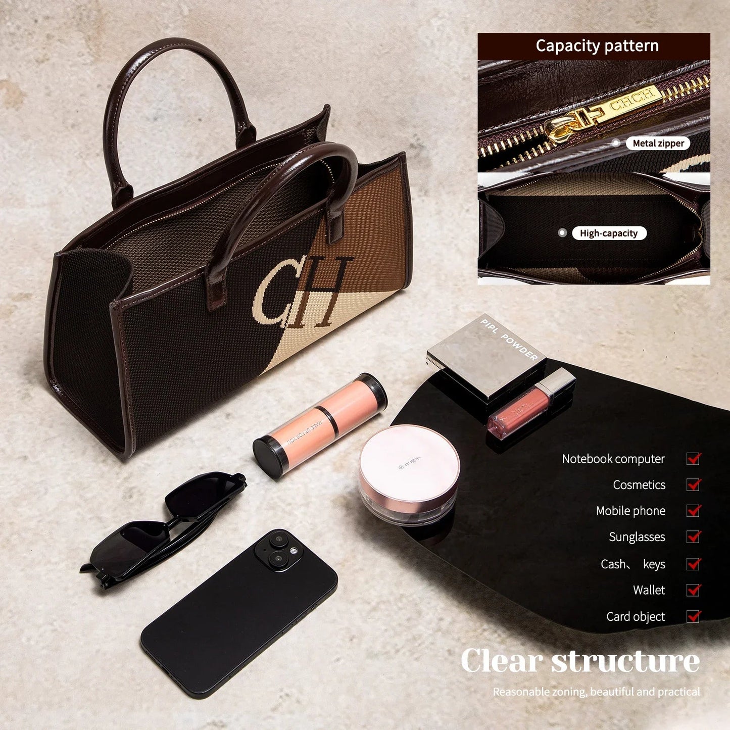 Large Capacity 2025 Women's Handbag Fashion Classic Color Blocked Business Commuter Retro Women's New Handbag