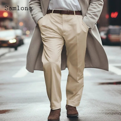 2023 Men's Stand Pocket Elegant Wide Leg Pants Solid White Party Wedding Trousers Plus Size Mens Fashion Buttons Up Suit Pants