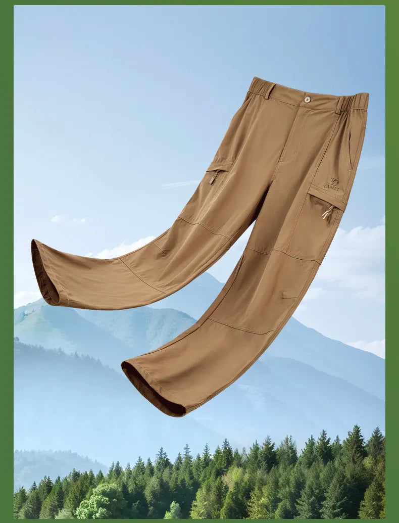 Men's Outdoor Hiking Pants 2026 Summer Sports Waterproof Straight Paratrooper Light Loose Mountaineering Pants