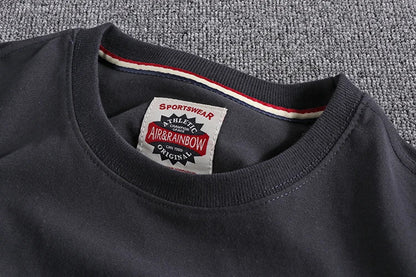 Summer New American Retro Short-sleeved O-neck Solid Color T-shirt Men's Fashion Simple 100% Cotton Washed Casual Sport Tops